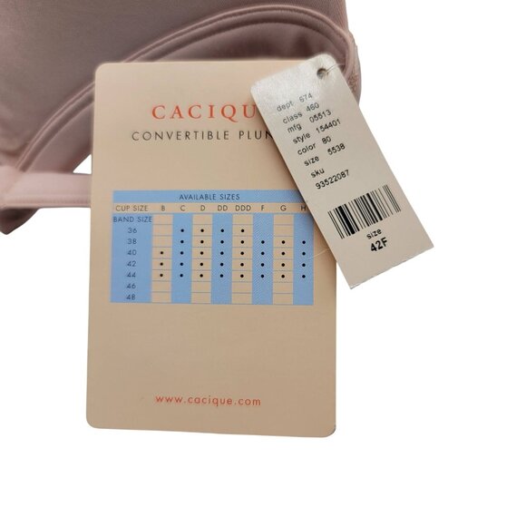 Cacique Convertible Bra Nude Size 42F Plunge Light Padding Sensual Underwire NWT - Picture 10 of 11